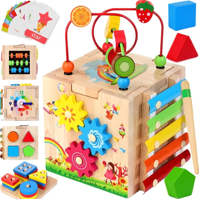 Batlofty 8-in-1 wooden cube with multi-sides for versatile play and coordination