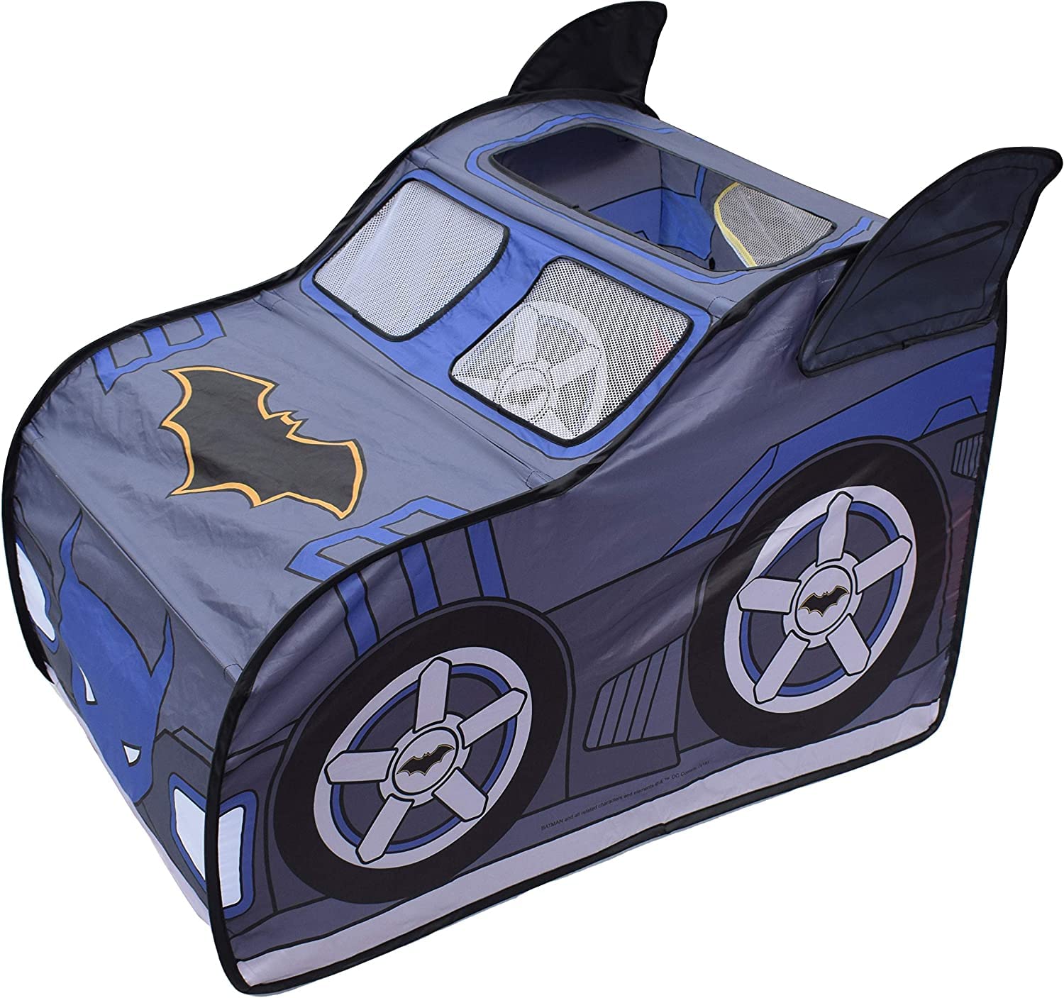 Batman Batmobile tent front view with bold graphics for immersive playtime