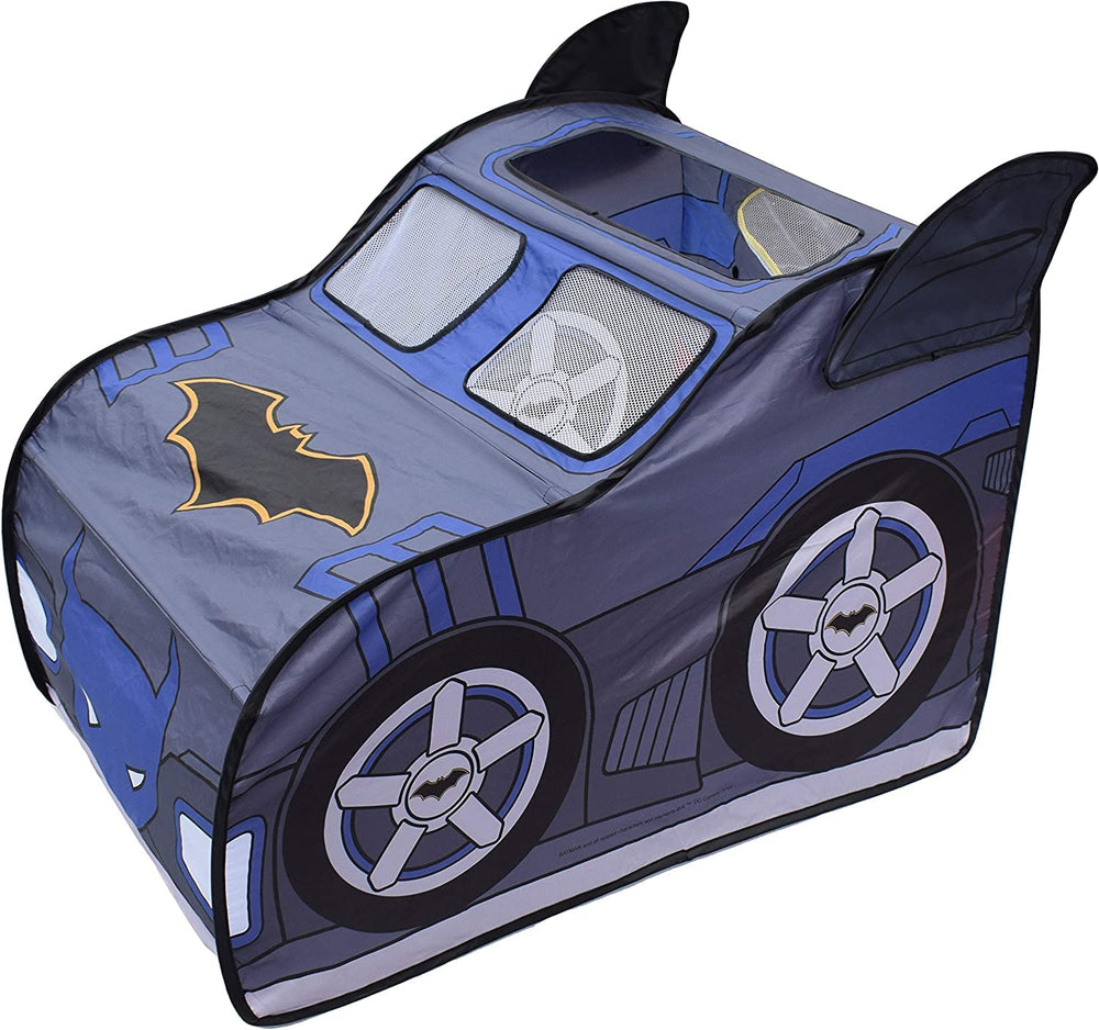 Batman Batmobile tent front view with bold graphics for immersive playtime