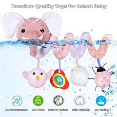 BATOHO pink elephant car seat toy enhances visual interest with bright colors