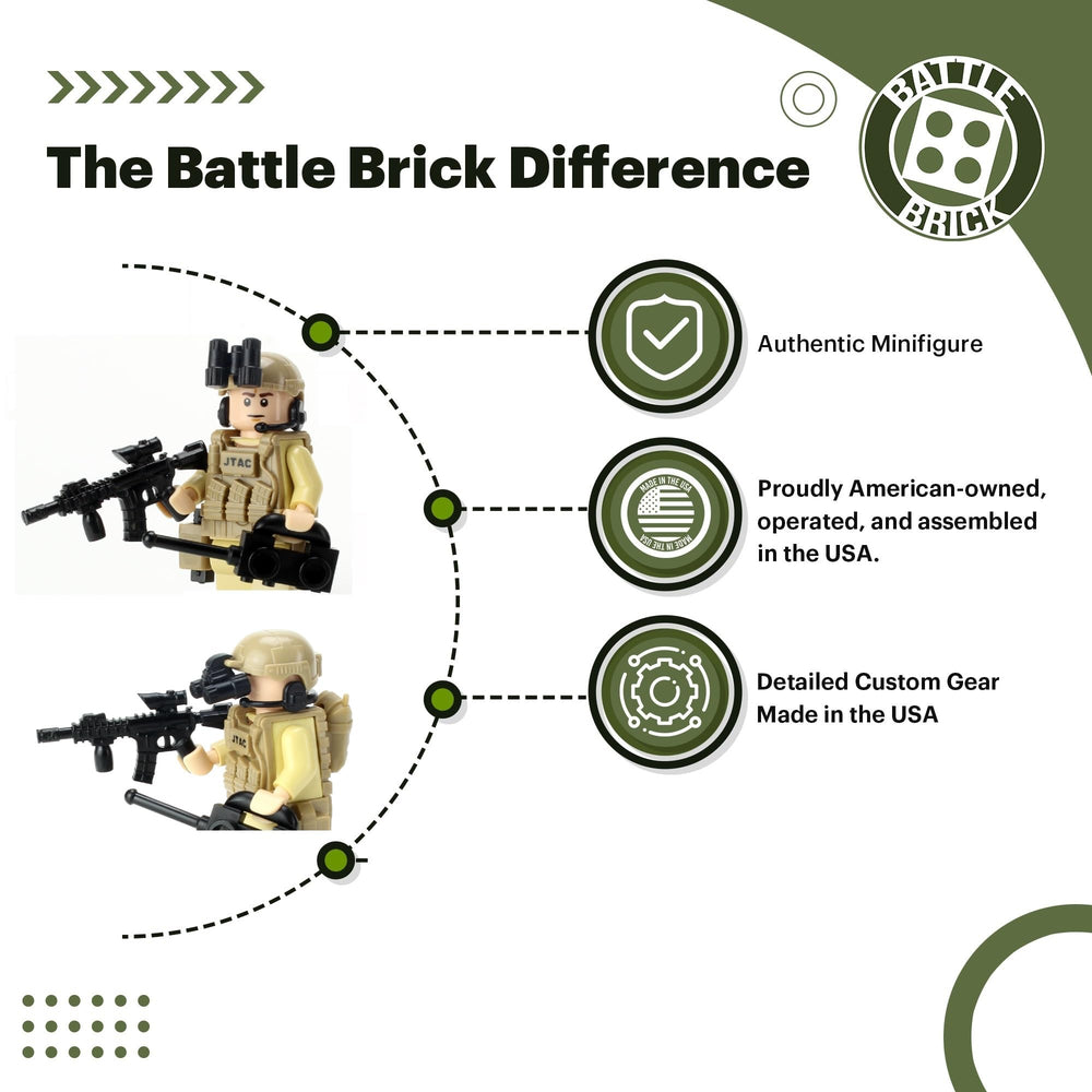 Battle Brick custom tactical vest with JTAC logo enhances authentic minifigure outfits.