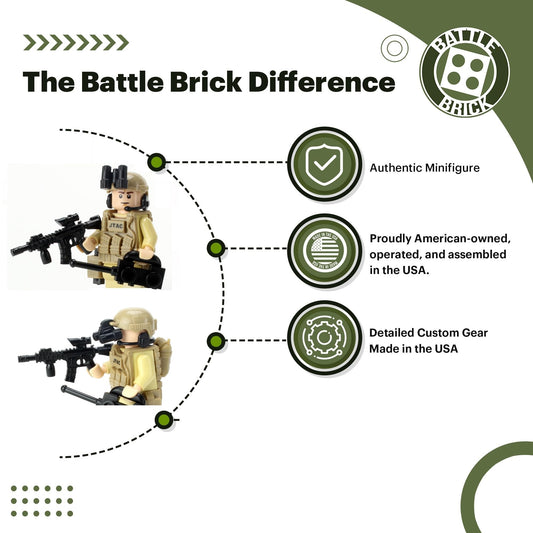 Battle Brick custom tactical vest with JTAC logo enhances authentic minifigure outfits.
