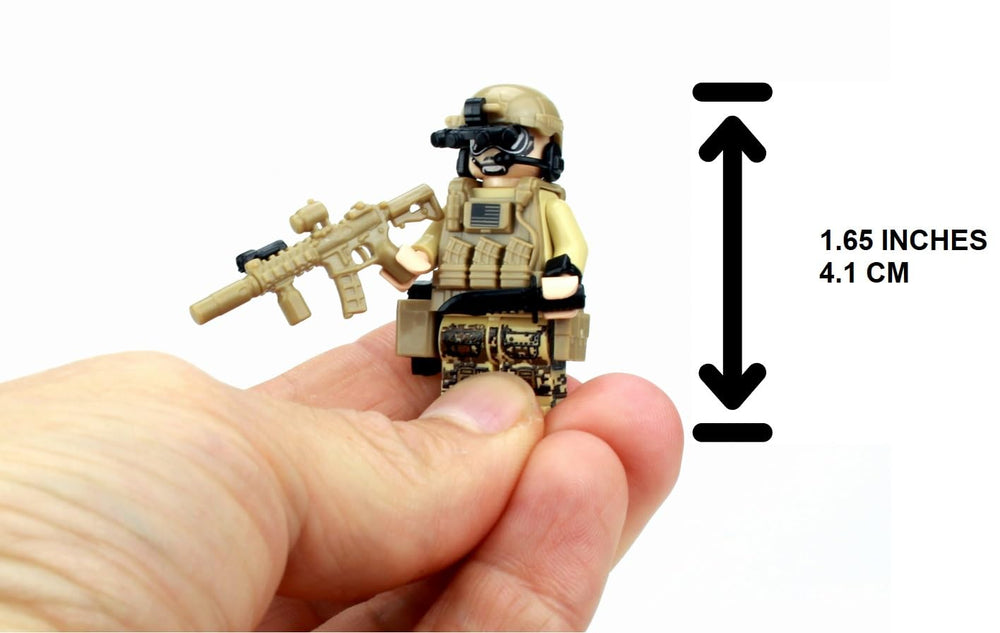 Close-up of authentic gear on Battle Brick Seal Team Six minifigure.