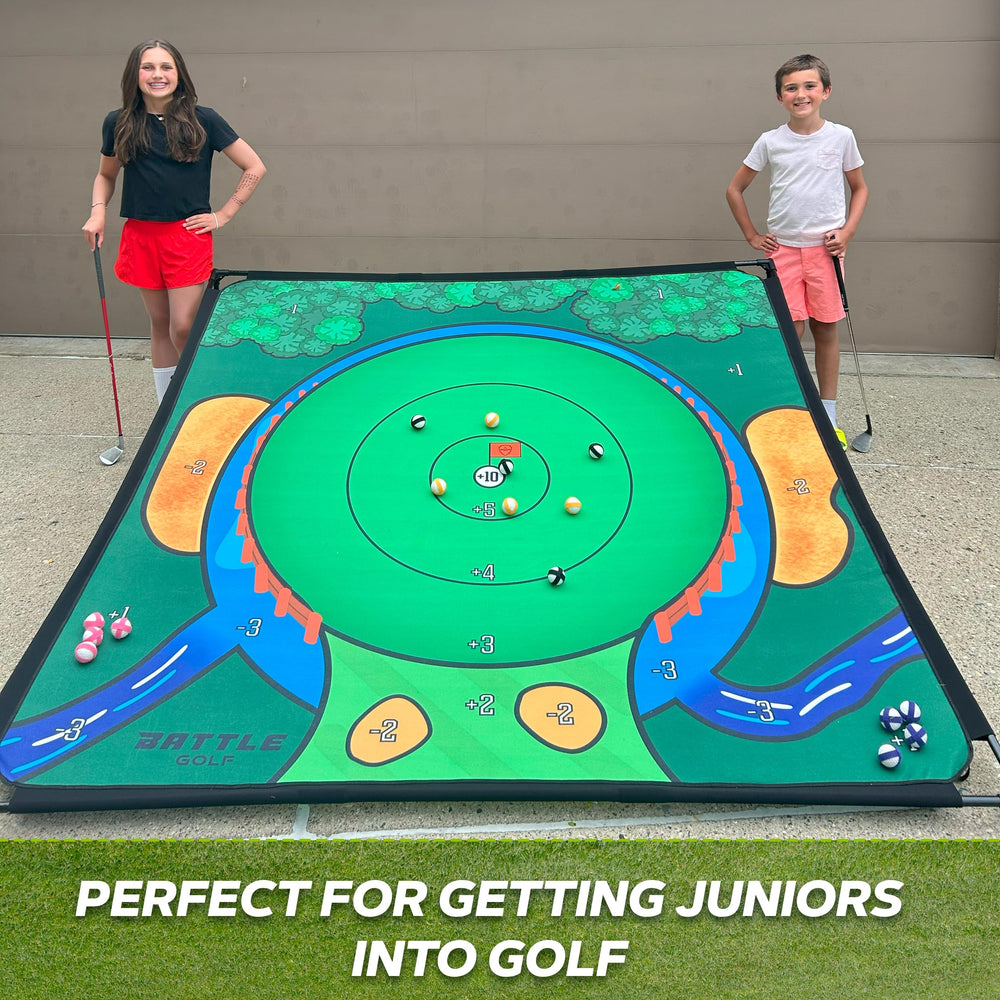 Battle Golf arena 6.5 by 6.5 feet offers spacious chipping area.