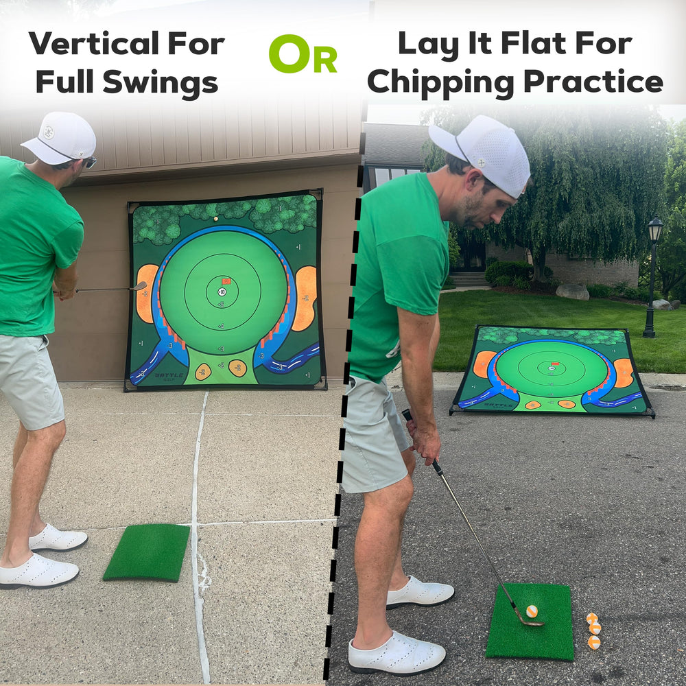 Battle Golf four-player action highlights social backyard gameplay.