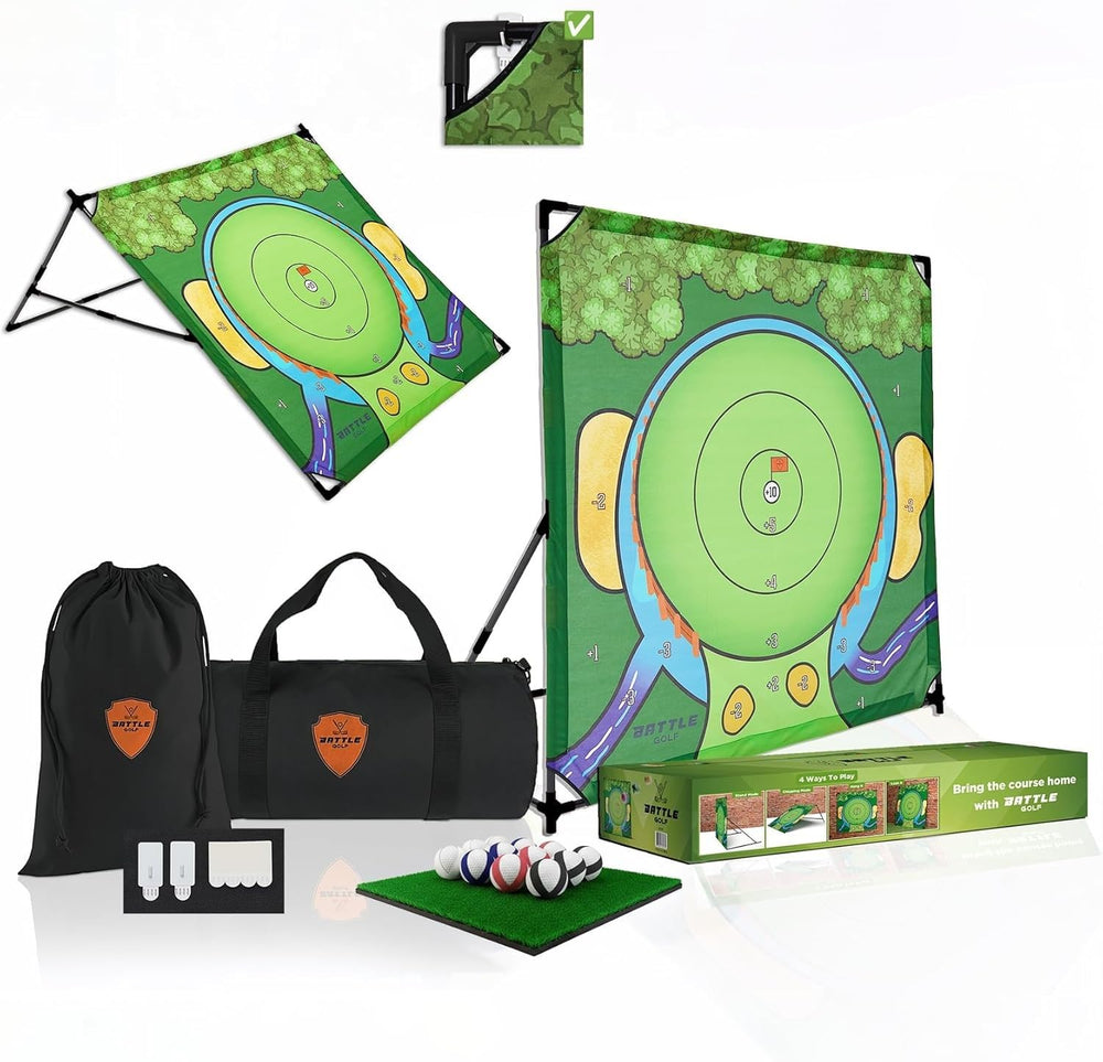 Battle Golf Lite standard set in a compact indoor space for quick short-game practice.