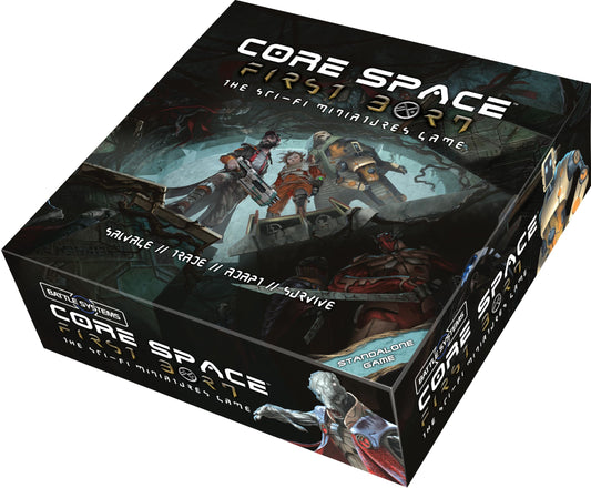 Battle Systems Core Space First Born box content with 20 unpainted miniatures for customization.