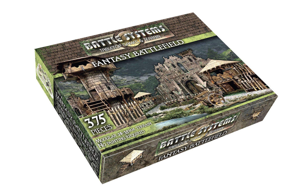 Battle Systems Fantasy Terrain Battlefield Core Set front view shows modular town layout for immersive tabletop battles.