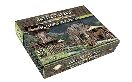 Battle Systems Fantasy Terrain Battlefield Core Set front view shows modular town layout for immersive tabletop battles.