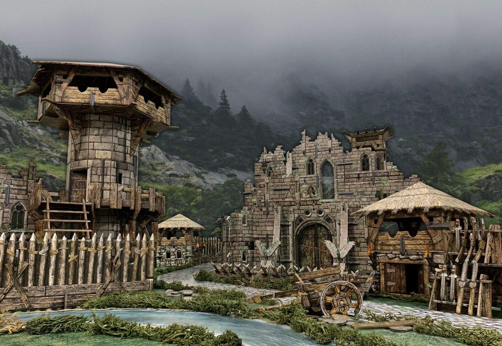 Battle Systems Fantasy Terrain Battlefield Core Set modular buildings allow versatile layouts for varied missions.