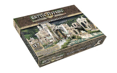 Battle Systems ruined monastery front view, ideal backdrop for in-game encounters.