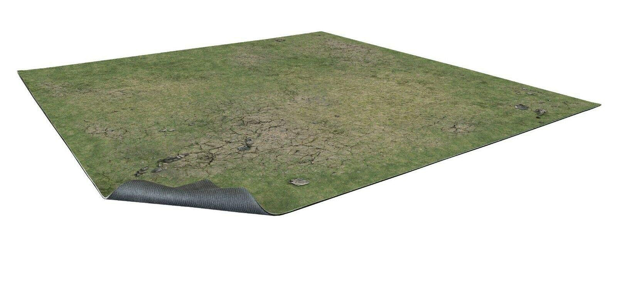 Battle Systems grassy fields mat 3x3 viewed on table for immersive battles