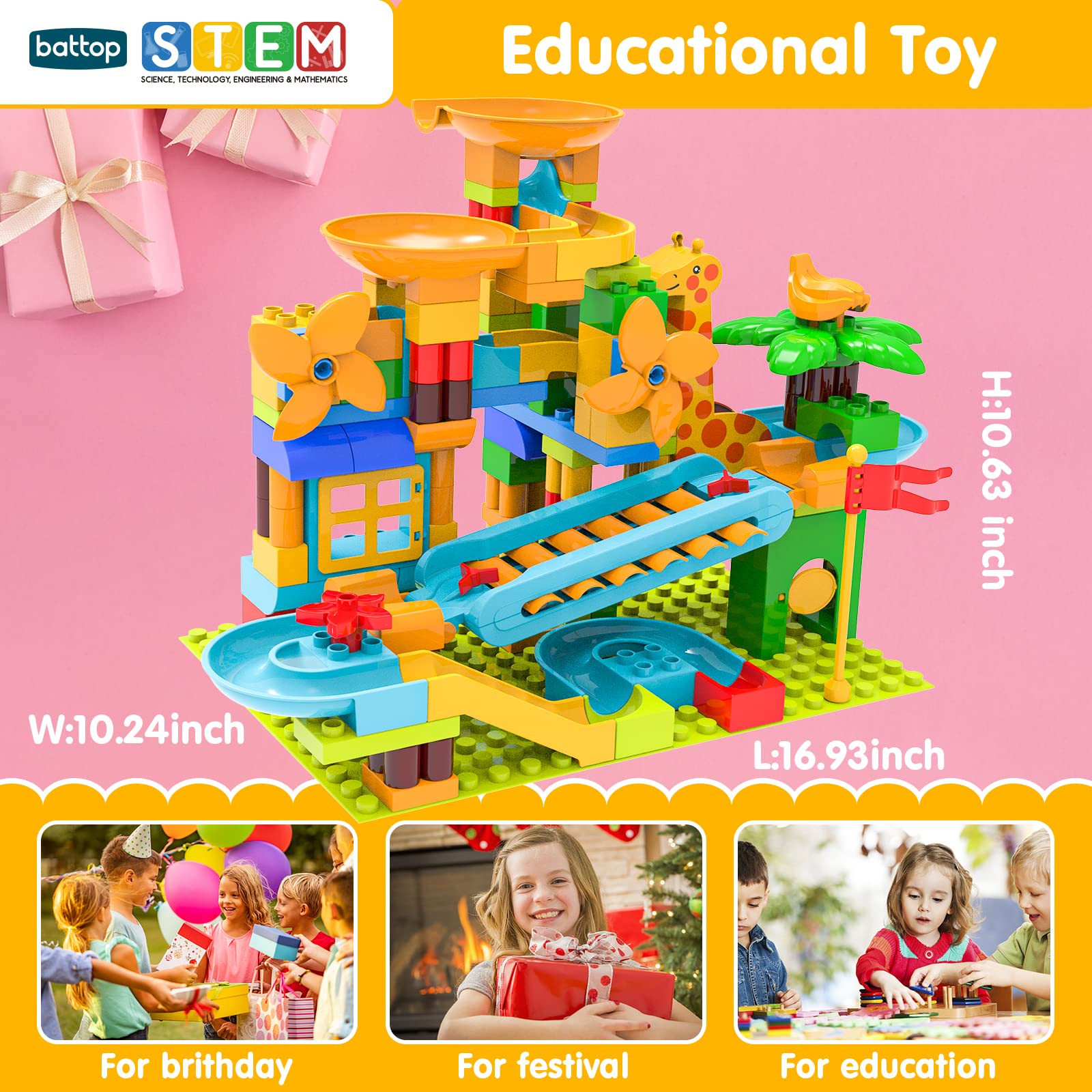 BATTOP Marble Run compatible with major brick brands for extended play.