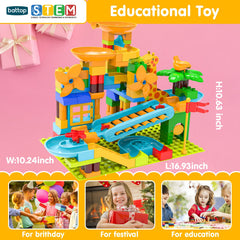 BATTOP Marble Run compatible with major brick brands for extended play.