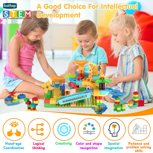 BATTOP Marble Run colorful track blocks spark imaginative construction and storytelling.