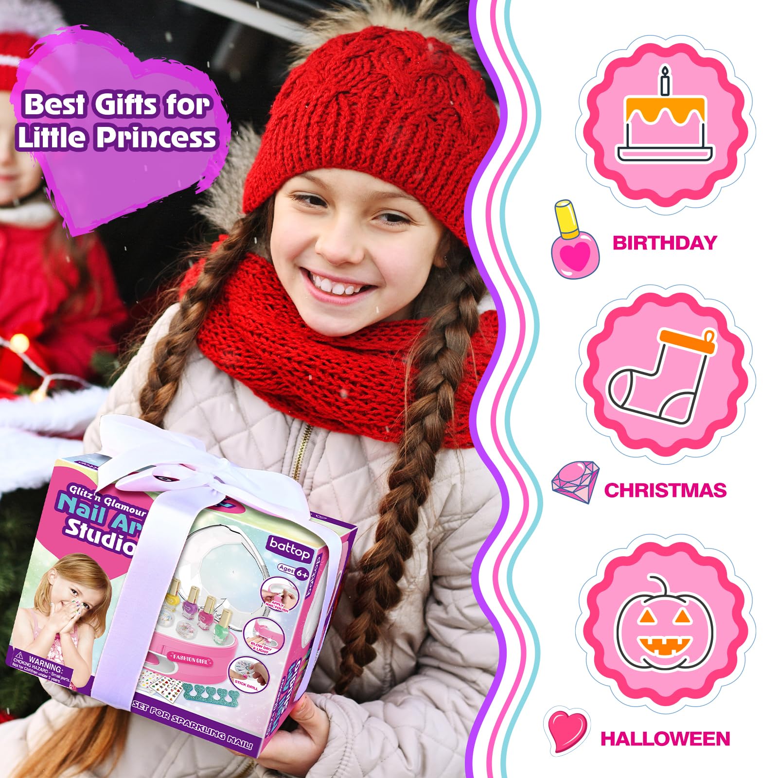 BATTOP water-based, non-toxic polish safe for kids and easy to peel.