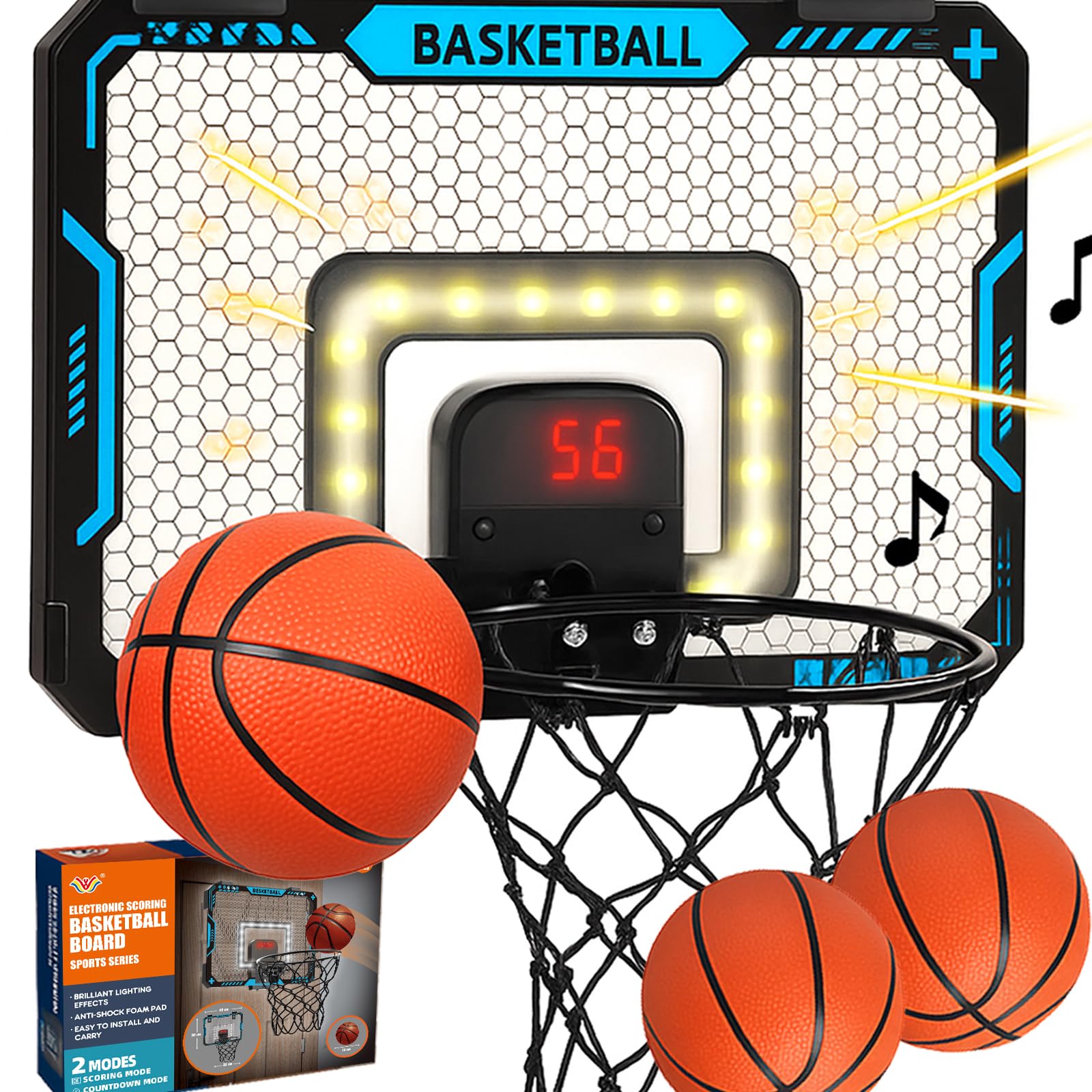 BATURU over-the-door hoop with LED scoreboard enhances game-time excitement.