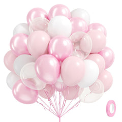 BAUANOOOY pink and white balloons set for weddings and parties, vibrant 12-inch decor