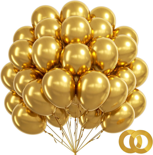BAUANOOY 100pcs 12-inch metallic gold balloons for elegant party décor.