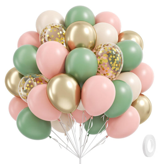 BAUANOOY 60pcs pink and green balloons for vibrant party décor and easy arches