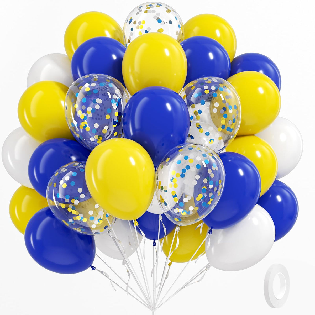 BAUANOOY blue and yellow balloons form a vibrant arch for celebrations.