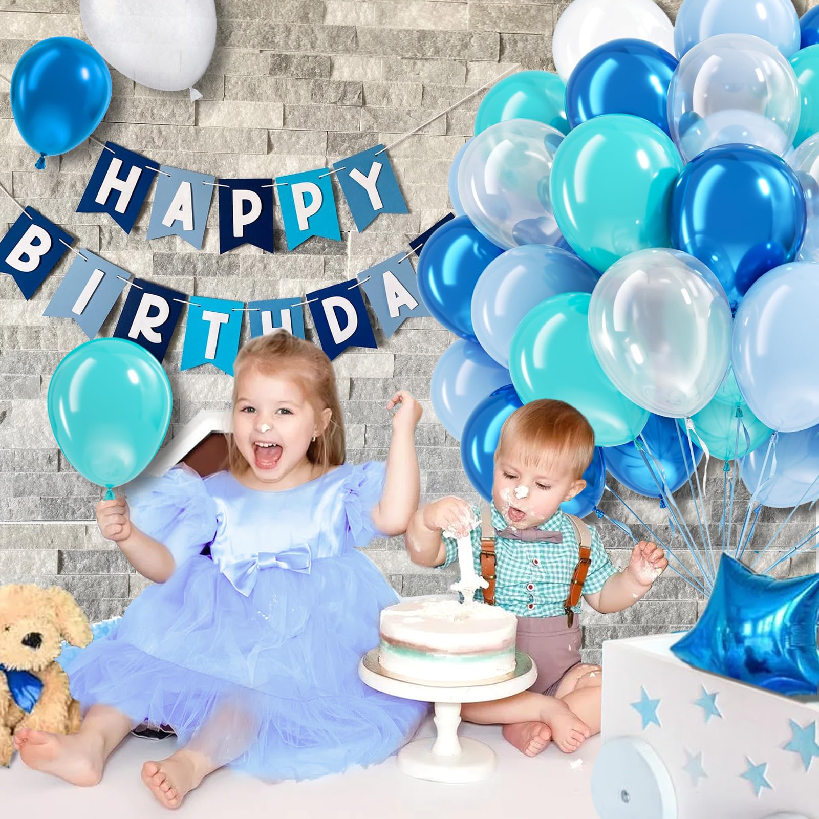 BAUANOOY Pastel blue balloons provide soft hues for baby showers.