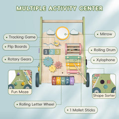 Bautia walker letter wheel promotes cognitive play during first steps.