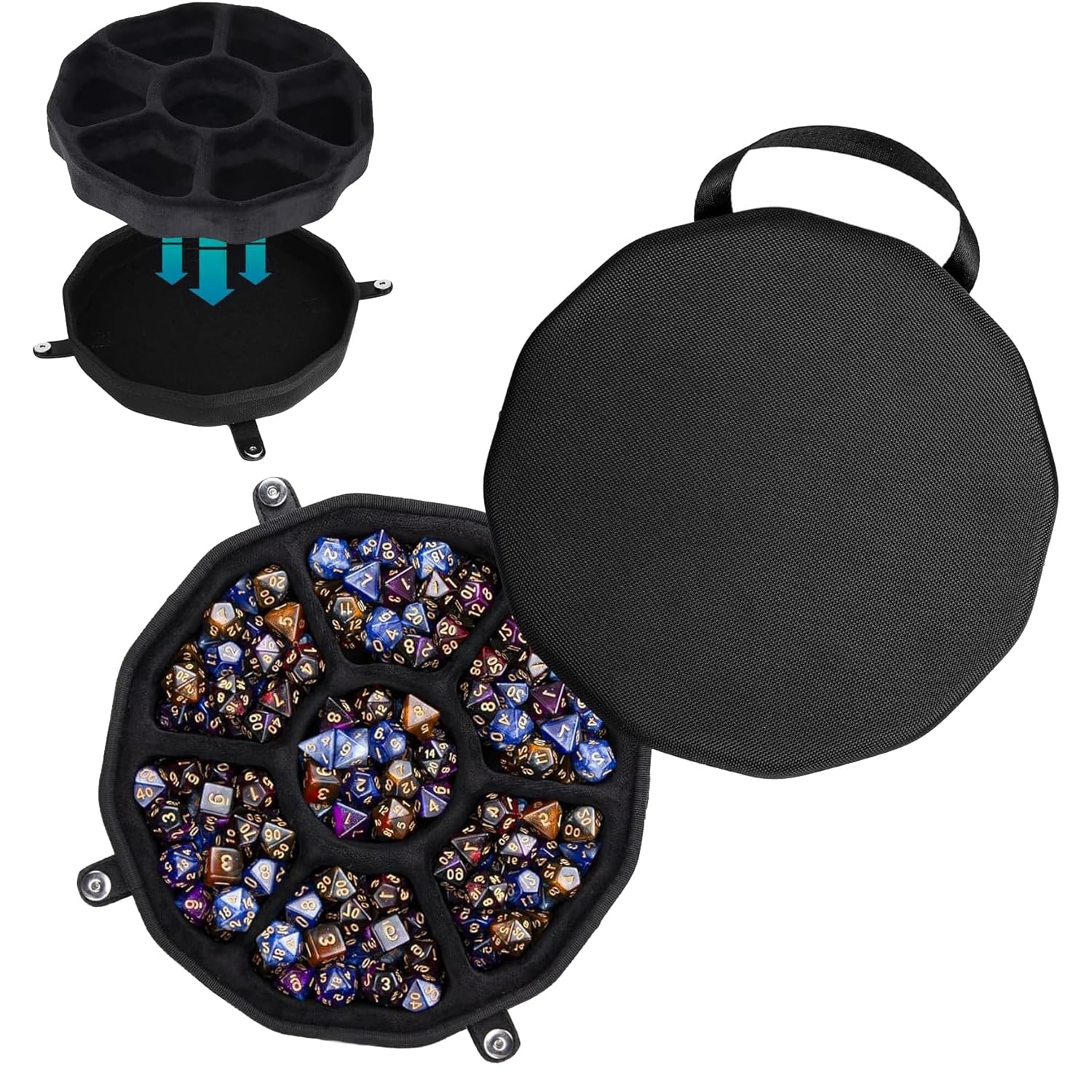 Baval DND dice storage case with closed lid protecting dice during travel