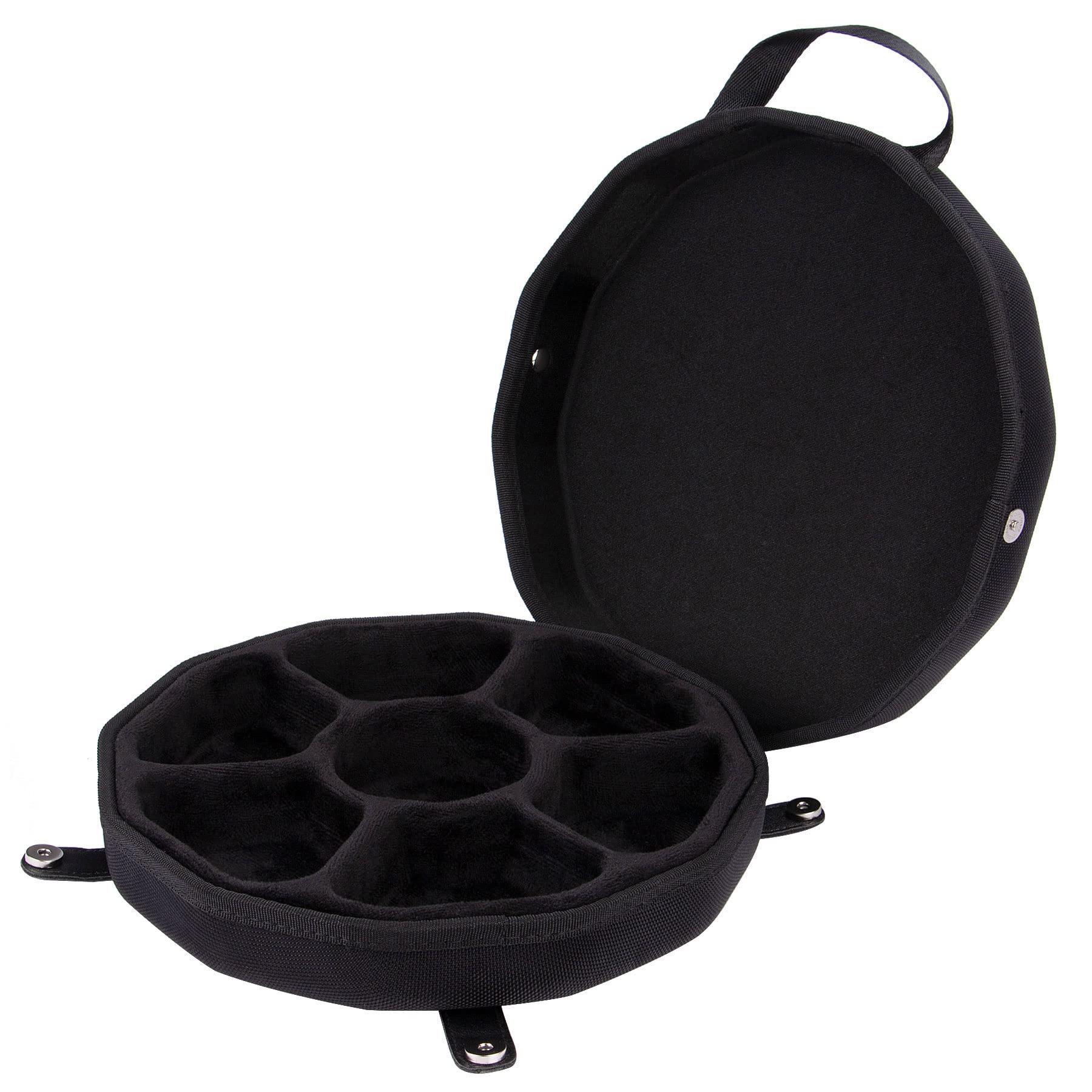 Baval DND case with tray open for quick access to polyhedral dice