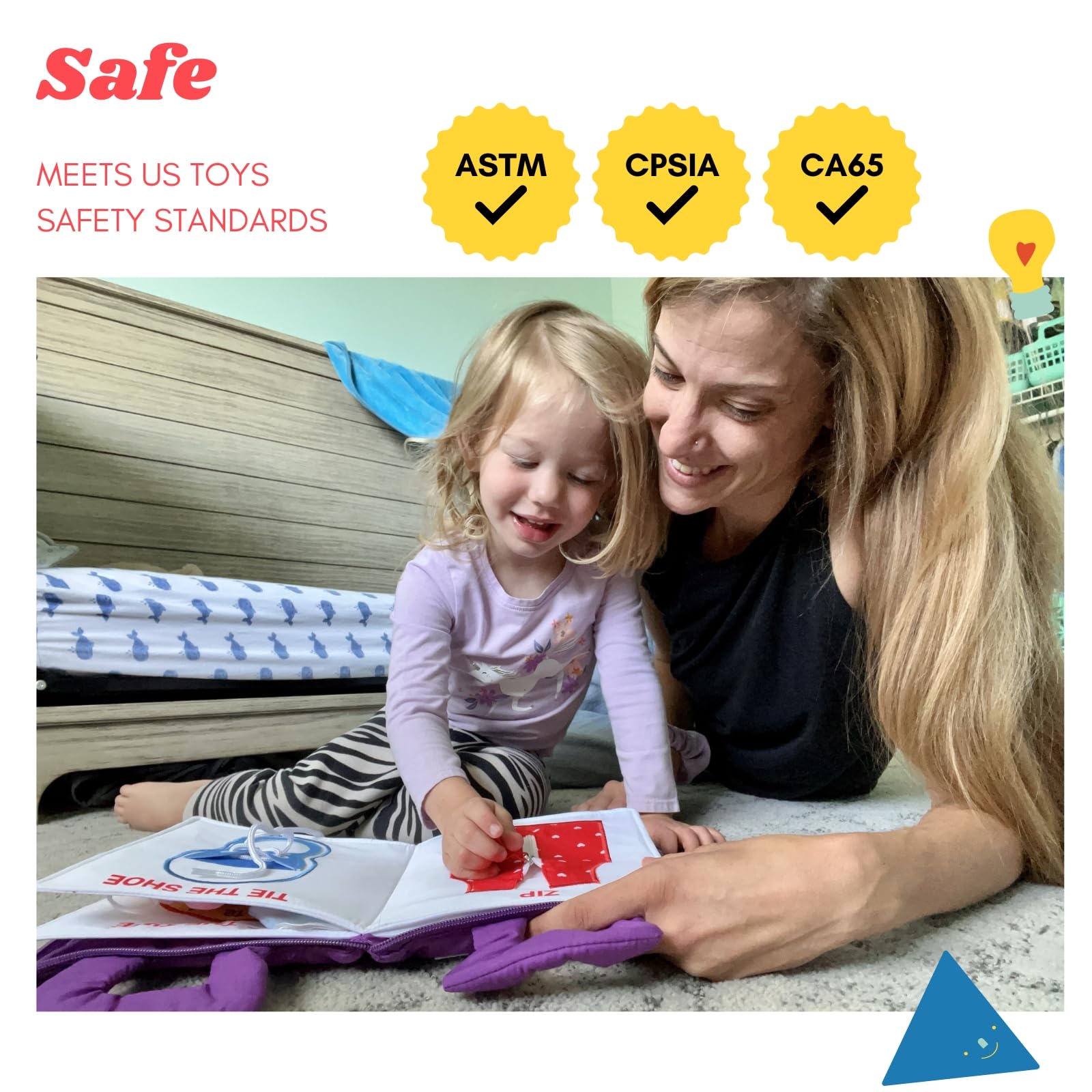Button-work activity on BAVY My Quiet Book encourages tactile learning