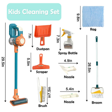 Baymi Kids Vacuum with broom and dustpan attachments supports tidy playtime tasks.