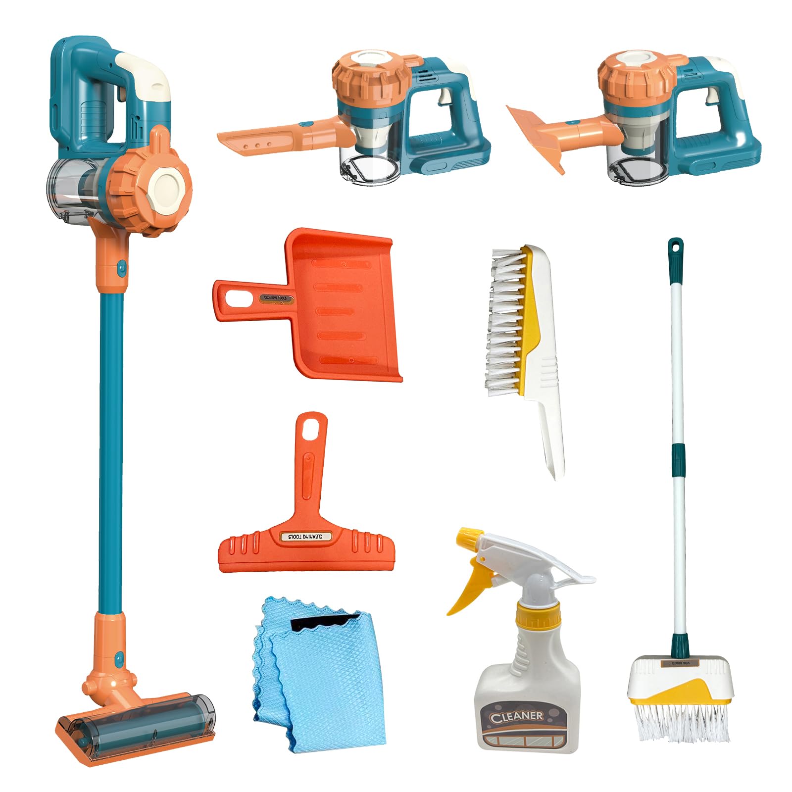 Baymi Kids Vacuum with 9-piece accessories for realistic pretend cleaning sessions.
