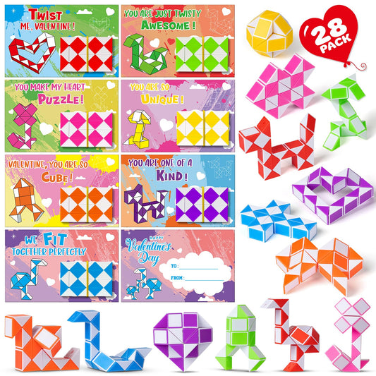 BAYSING Valentines cards with twist snake cubes for classroom gift exchanges