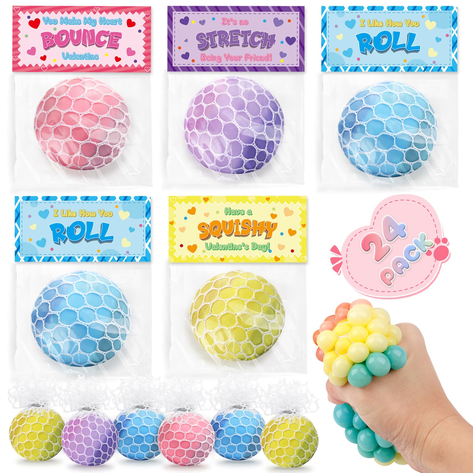 BAYSING Valentines stress ball 24-pack for classroom gifts and sensory play.