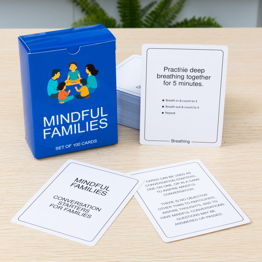 BayWel mindful cards spread on table inviting family dialogue during meals