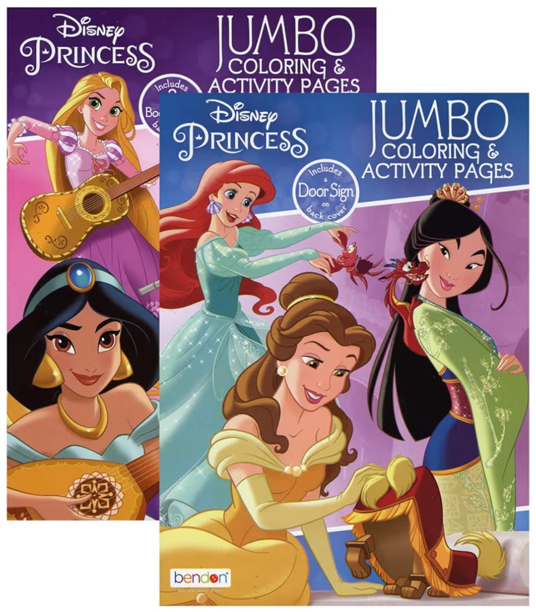 BAZIC Disney Princess Coloring Book 2-Pack cover with vibrant princess scenes for creative play