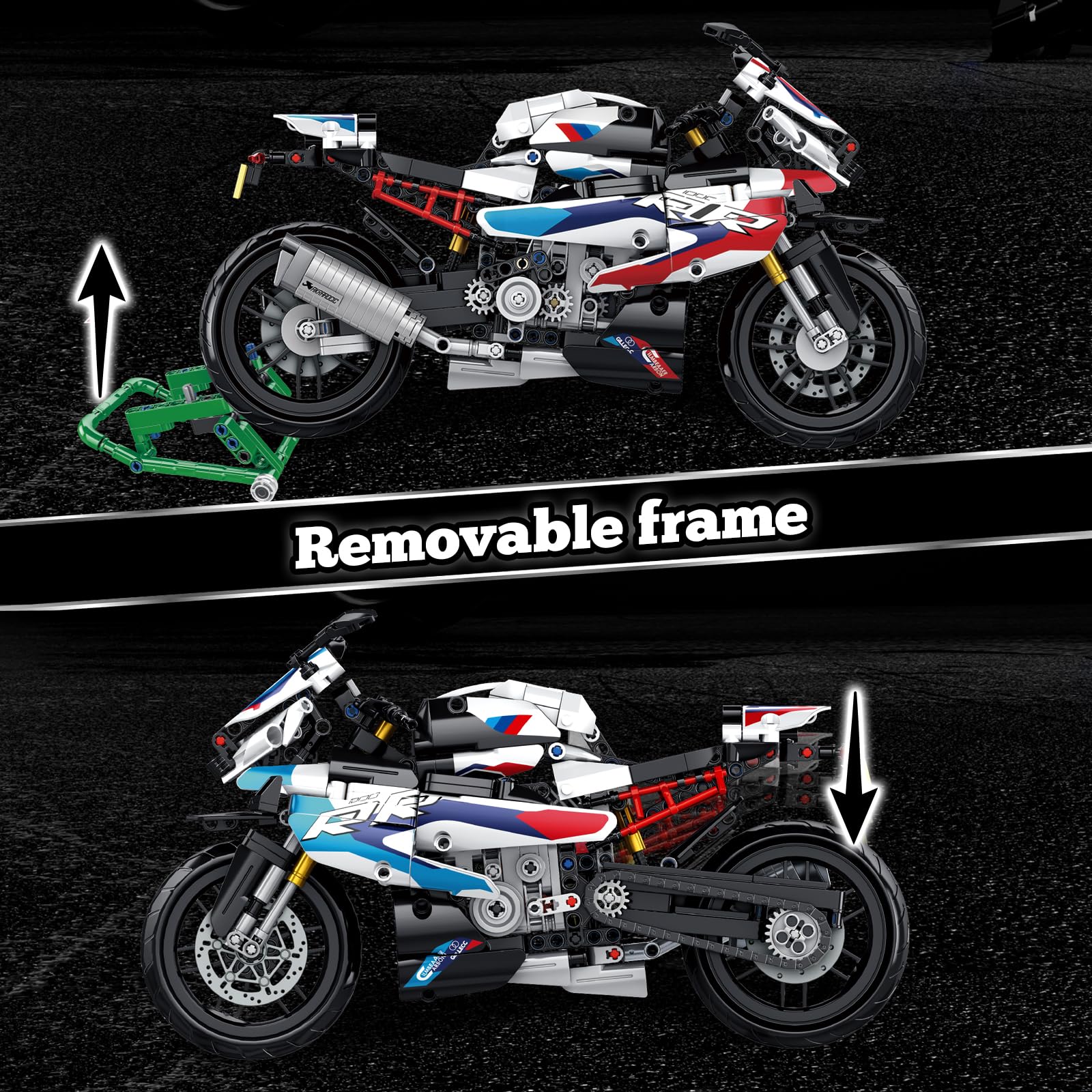 BBEUU 1000RR textured tires add realistic texture during build and display.