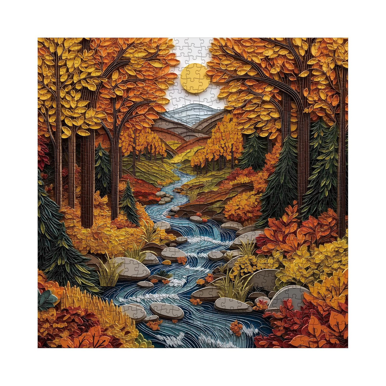 BBOLDIN Autumn forest scene puzzle pieces ready for family activity.