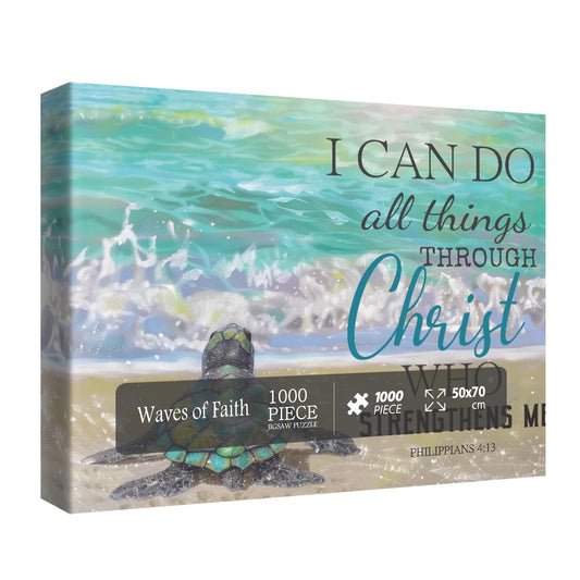 BBOLDIN Beach Christian Turtle Puzzle box and poster for easy gifting.