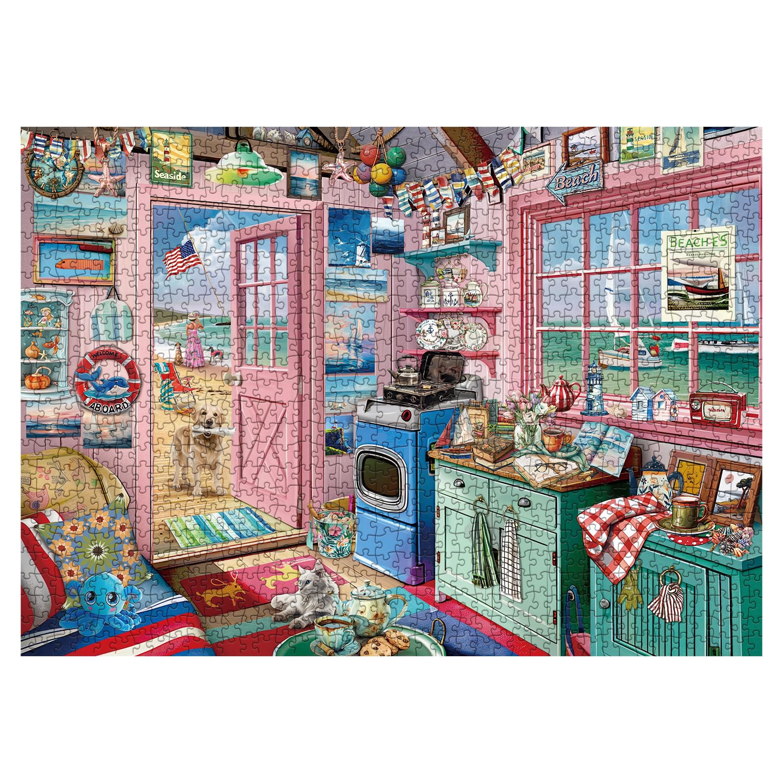BBOLDIN Beach Summer House Puzzle finished size shown for wall display