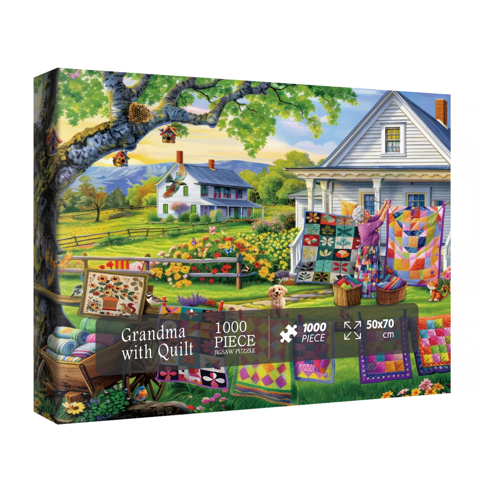 BBOLDIN Colorful Quilts Puzzle 1000-piece box for focused, relaxing puzzling.