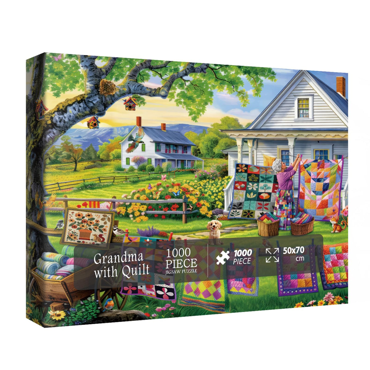 BBOLDIN Colorful Quilts Puzzle 1000-piece box for focused, relaxing puzzling.