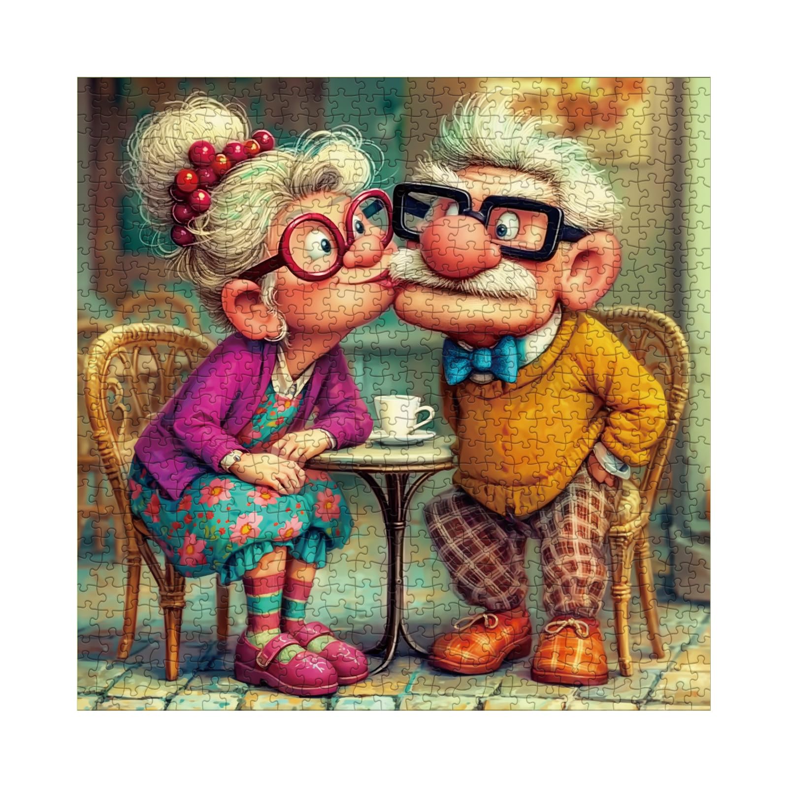 BBOLDIN grandma and grandpa art jigsaw showing a loving moment in bright colors