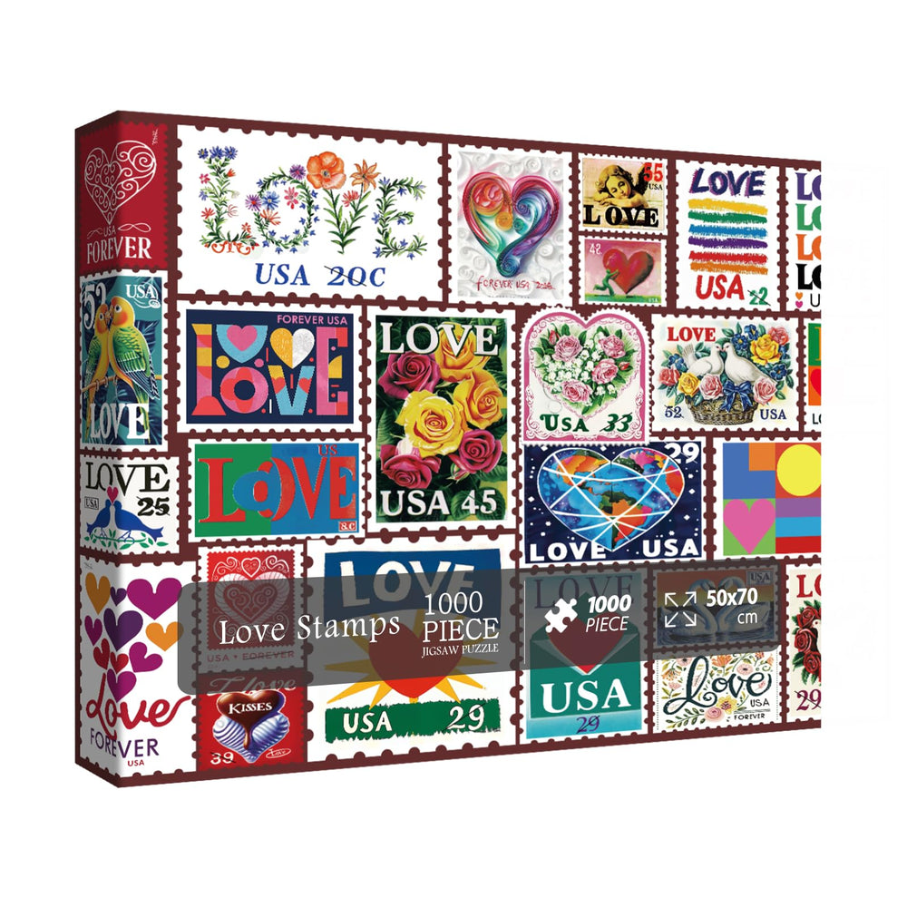 BBOLDIN Love Heart Stamps puzzle box front with vibrant Valentine's artwork for gift inspiration.