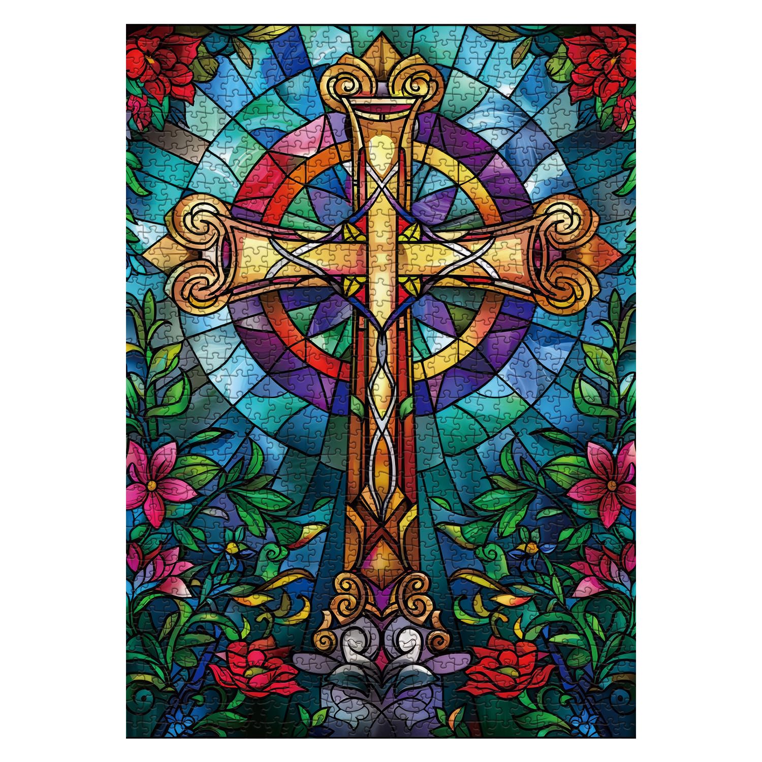 BBOLDIN mosaic cross art puzzle with bold hues for meditative focus