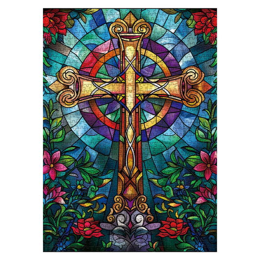 BBOLDIN mosaic cross art puzzle with bold hues for meditative focus