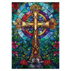 BBOLDIN mosaic cross art puzzle with bold hues for meditative focus