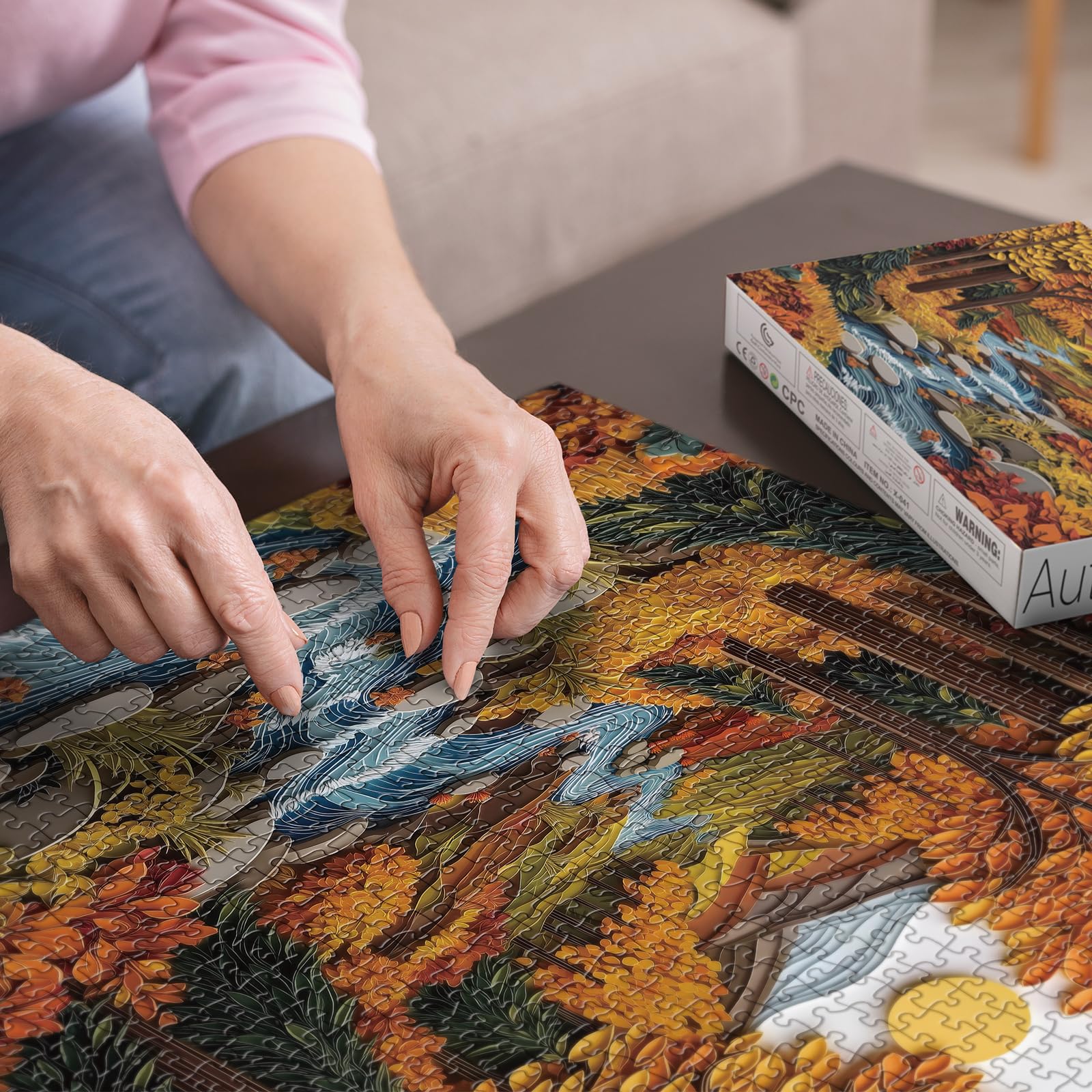 BBOLDIN Papercut autumn leaves design highlights vivid hues for relaxing puzzling.