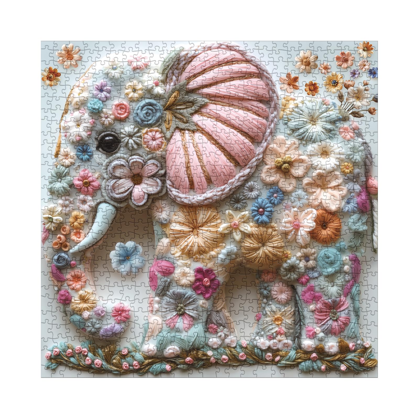 BBOLDIN pastel floral elephant puzzle pieces on a table