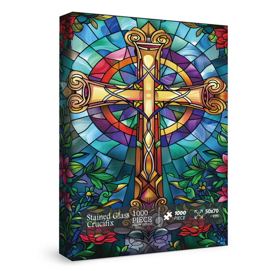 BBOLDIN stained glass cross puzzle 1000 pieces, vivid colors for engaging, relaxing puzzle time